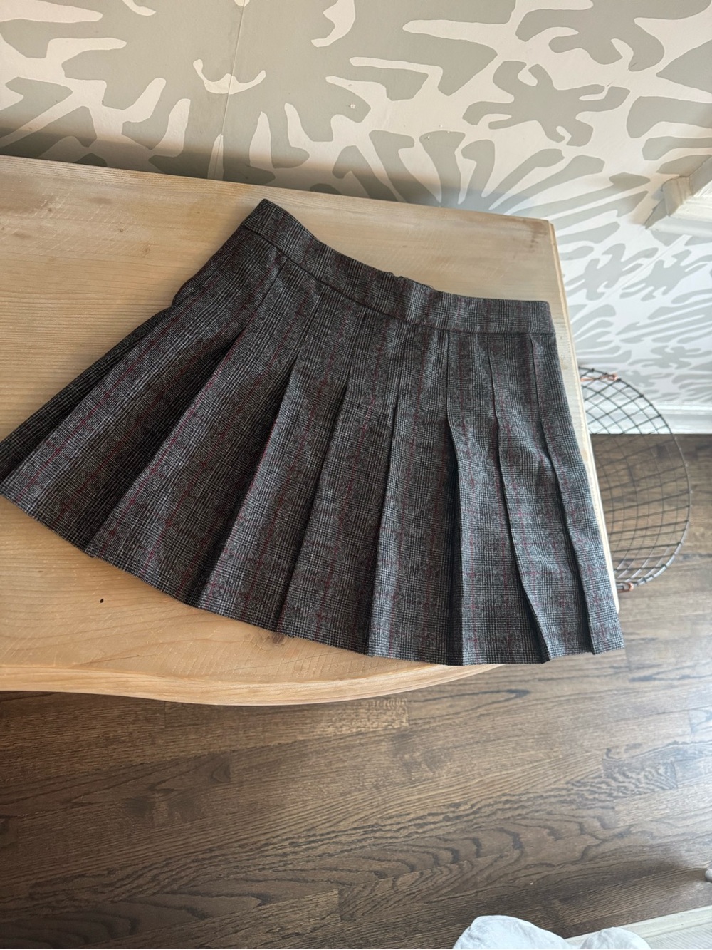 Sunday Best Pleated Mini Skirt in Charcoal with Subtle Red Thread